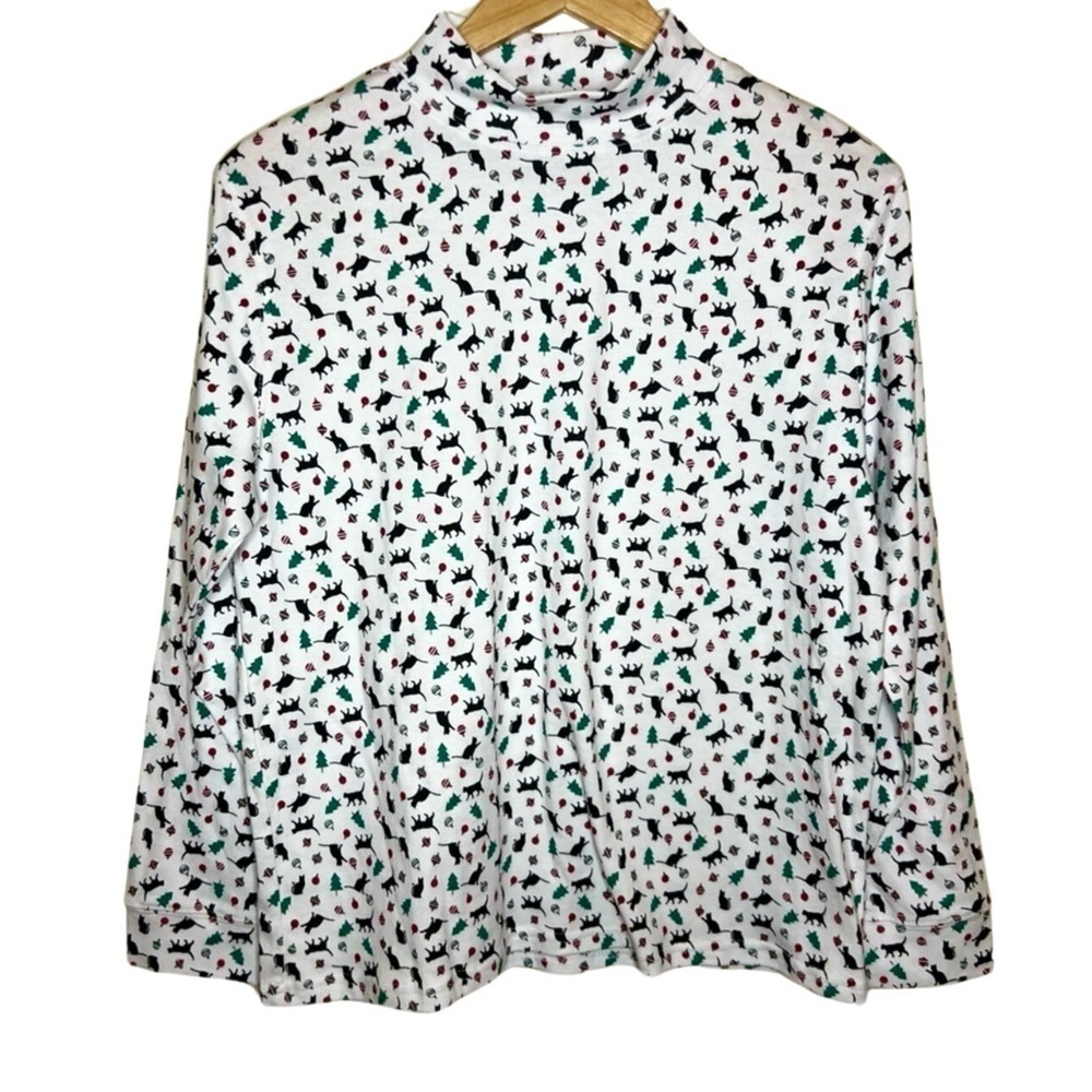 Hastings & Smith Petites Christmas Cats Long Sleeved Mock Neck NWT Shirt PL